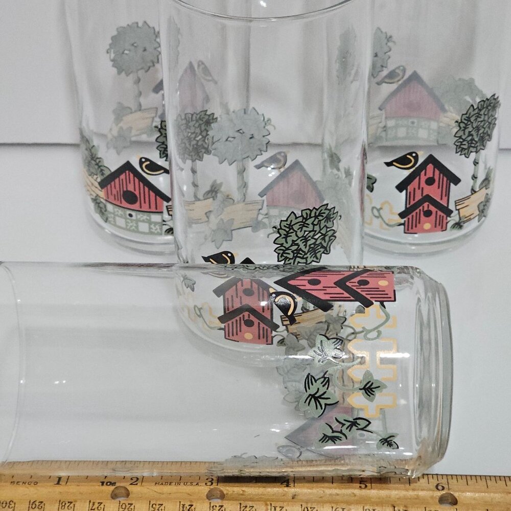 4 Corelle Garden Home Tumblers 6" glasses birdhouses birds 16oz country farmhous - Picture 3 of 5